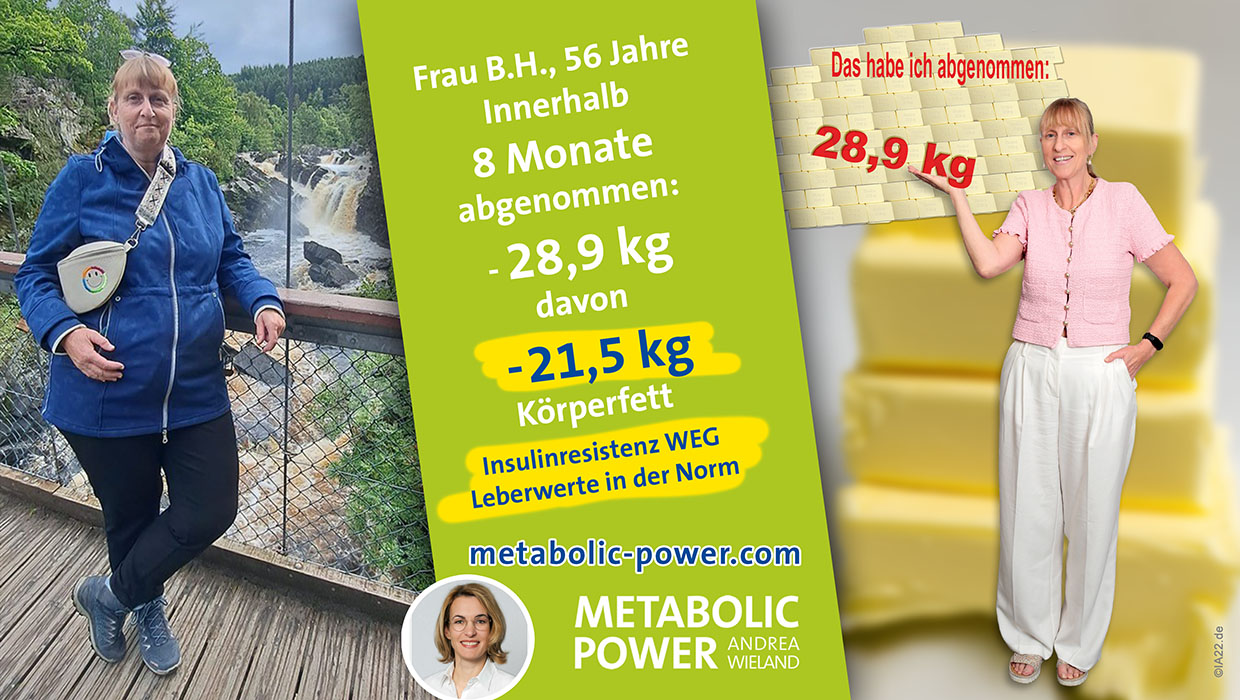 Andrea Wieland Frau B.H, 56 Jahre in 8 Monaten: -28,9 kg, davon -21,5 kg Körperfett