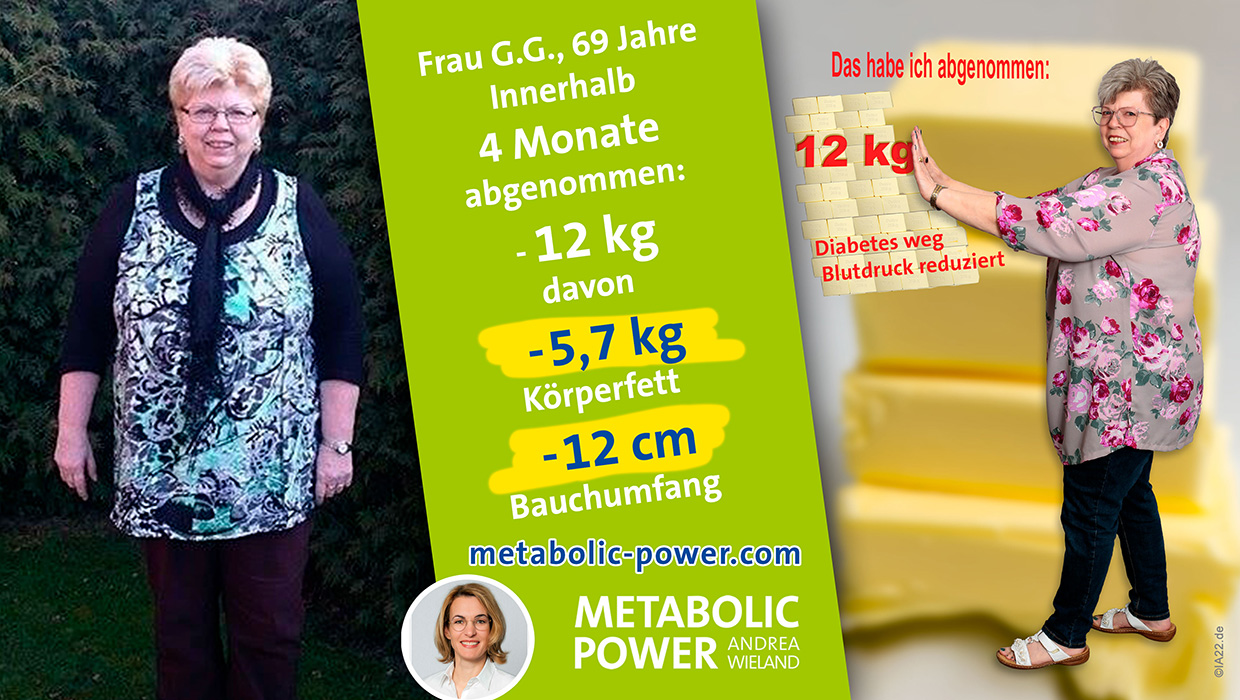 G-G_96-3er-Balken-gruen_08-2025 Frau G.G., 69 Jahre in 4 Monaten: - 12 kg, davon 5,7 kg Körperfett